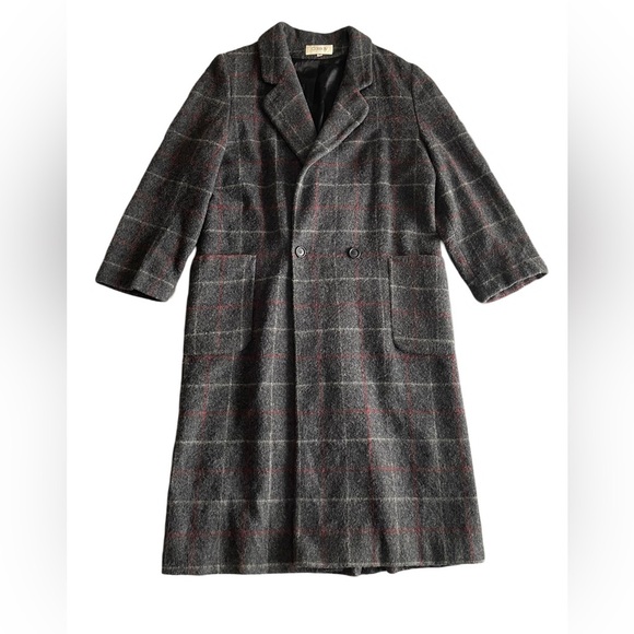 Cassidy Womens Checkered 100% Pure Wool Overcoat Long Coat Size 10 Grey Academia - Picture 1 of 13